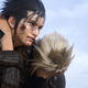 An injured, dark-haired man carries supports a blond man.